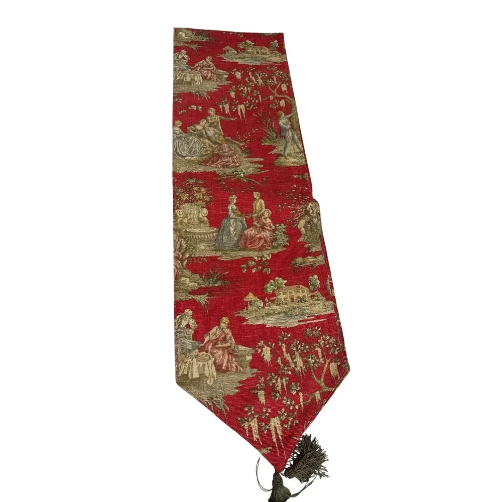 Waverly Savannah Scenic Toile Table Runner Red Tapestry Tassel 102 Inch Long
